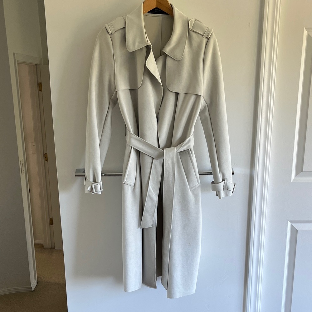 Zara light Blue Faux Suede Trench Coat